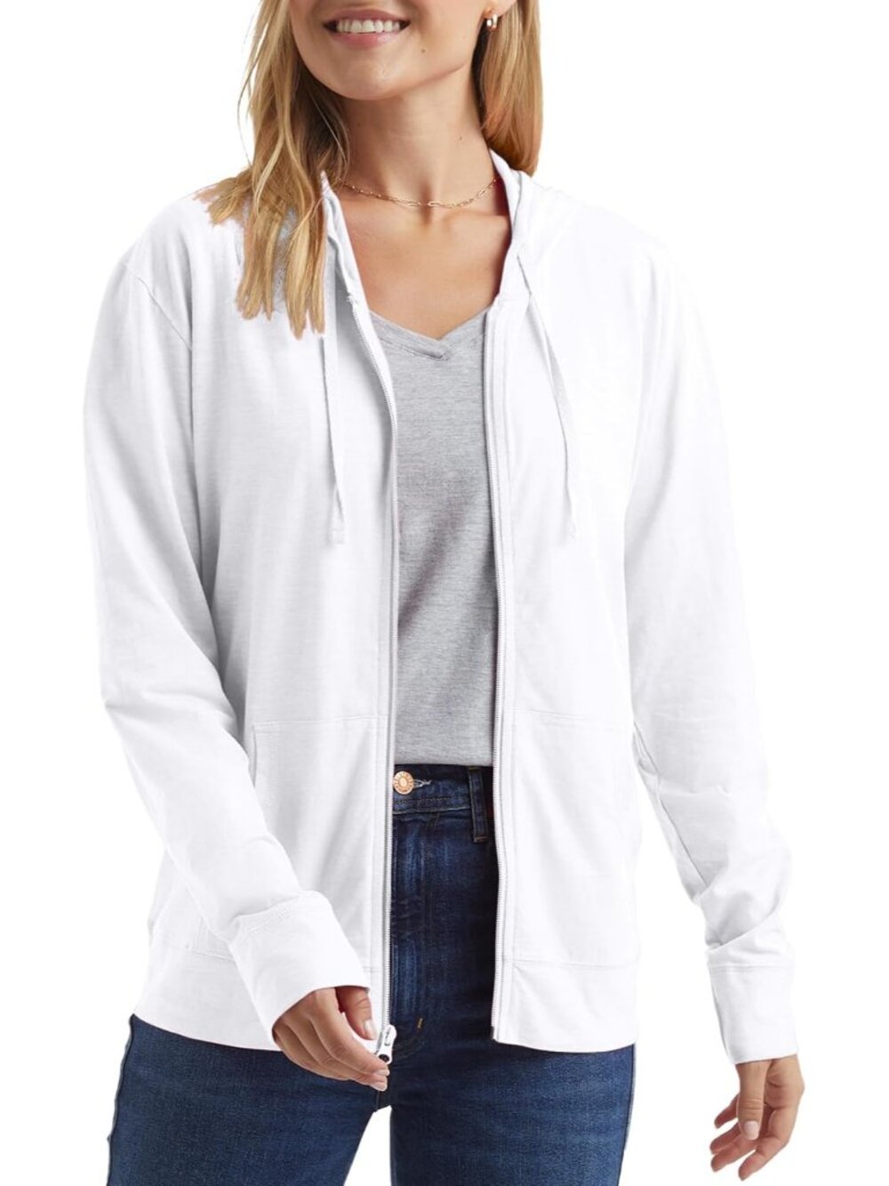 Women's Lightweight Full Zip Hoodie, Textured Cotton Zip Up, T-Shirt Hoodie